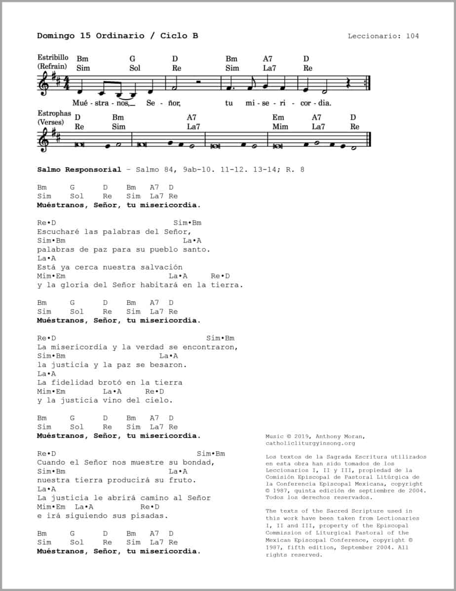 Domingo 15 Ordinario B - Salmo 84 - Muéstranos, Señor, tu misericordia - Image 2