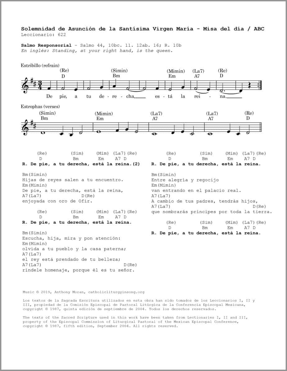 Solemnidad de Asunción de la Santísima Virgen María - Misa del día - Salmo 44 - De pie, a tu derecha, está la reina - Image 2