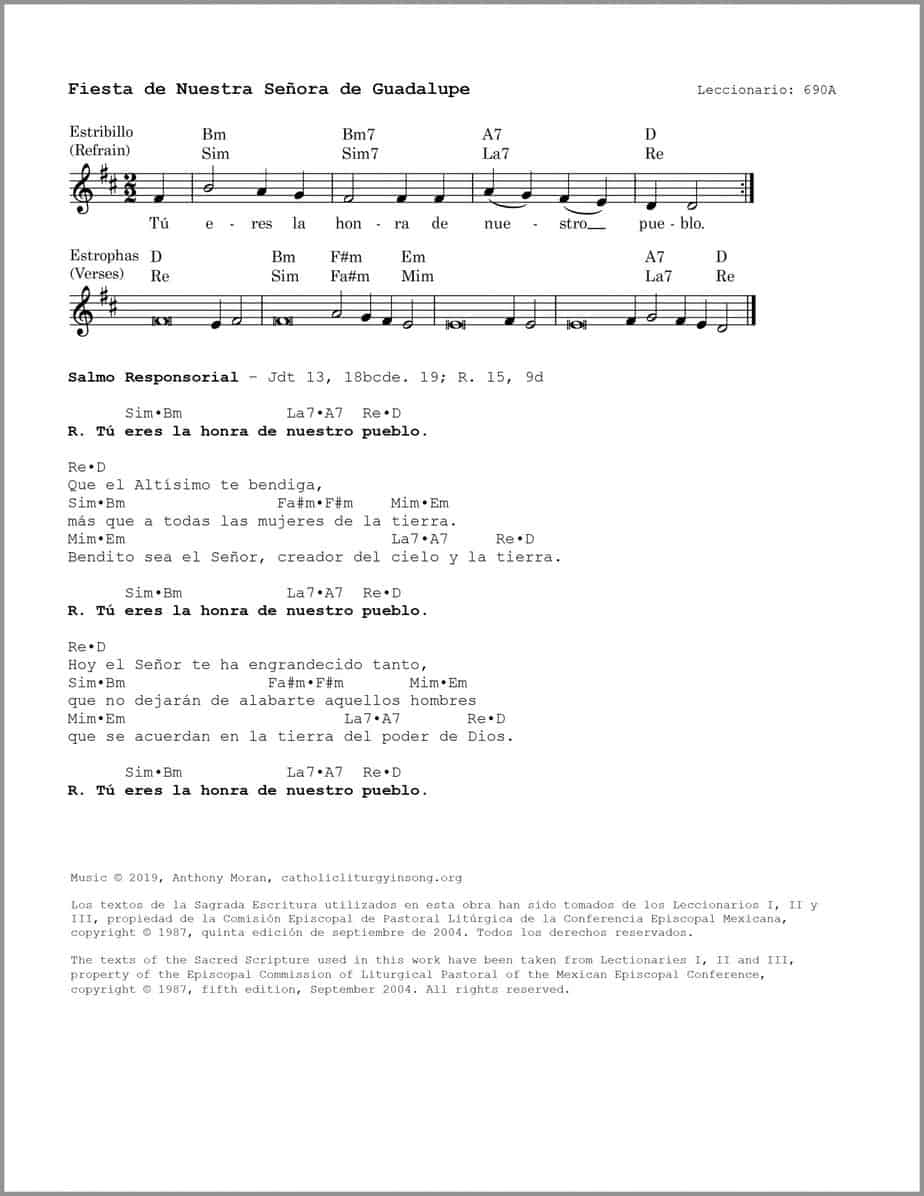 Fiesta de Nuestra Señora de Guadalupe - Salmo Judith 13 - Tú eres la honra de nuestro pueblo - Image 2