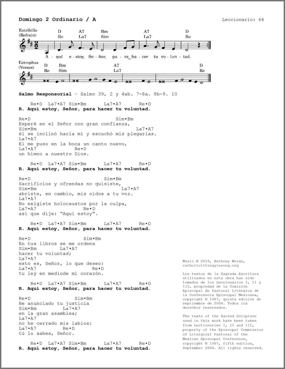 Domingo 2 Ordinario A - Salmo 39 - Aquí estoy, Señor, para hacer tu voluntad - Image 2
