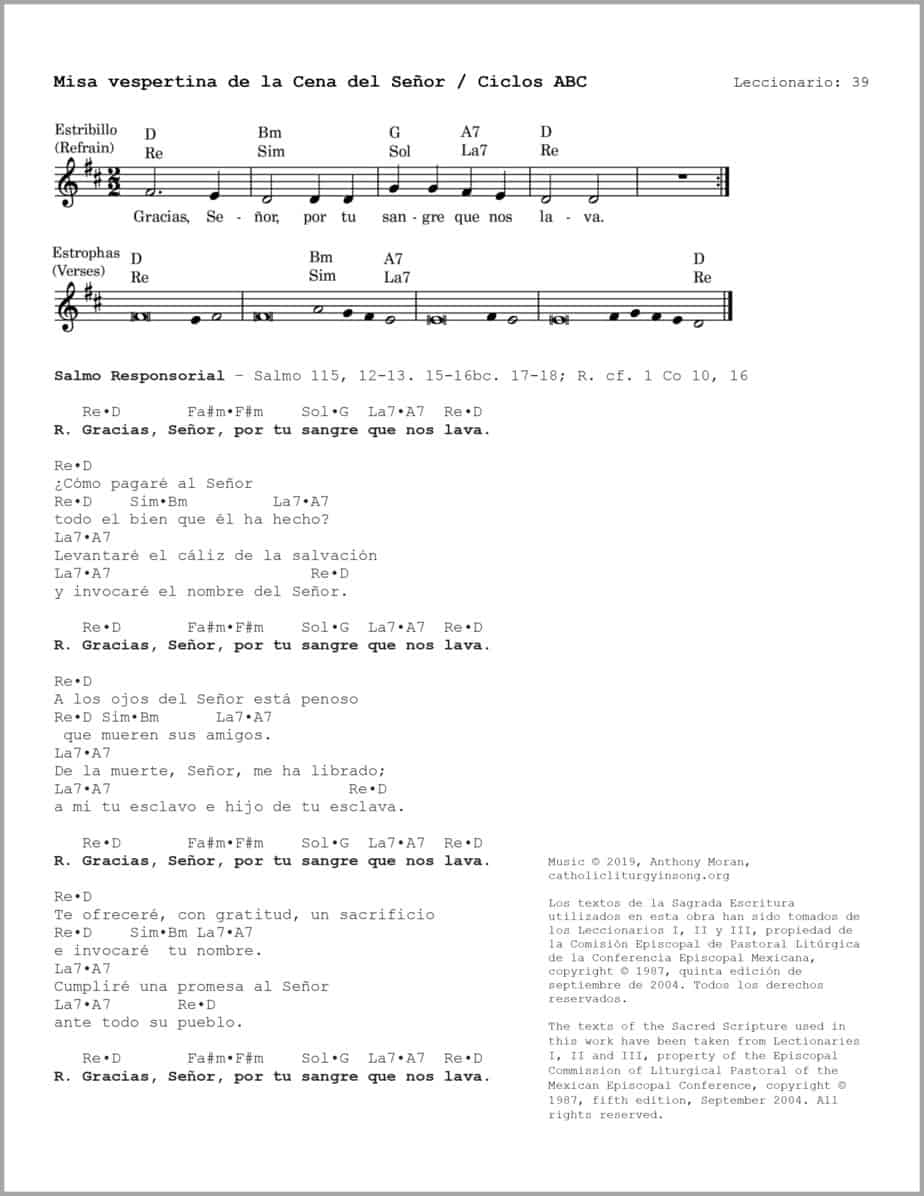 Jueves Santo: Misa vespertina de la Cena del Señor ABC - Salmo 115 - Gracias, Señor, por tu sangre que nos lava - Image 2