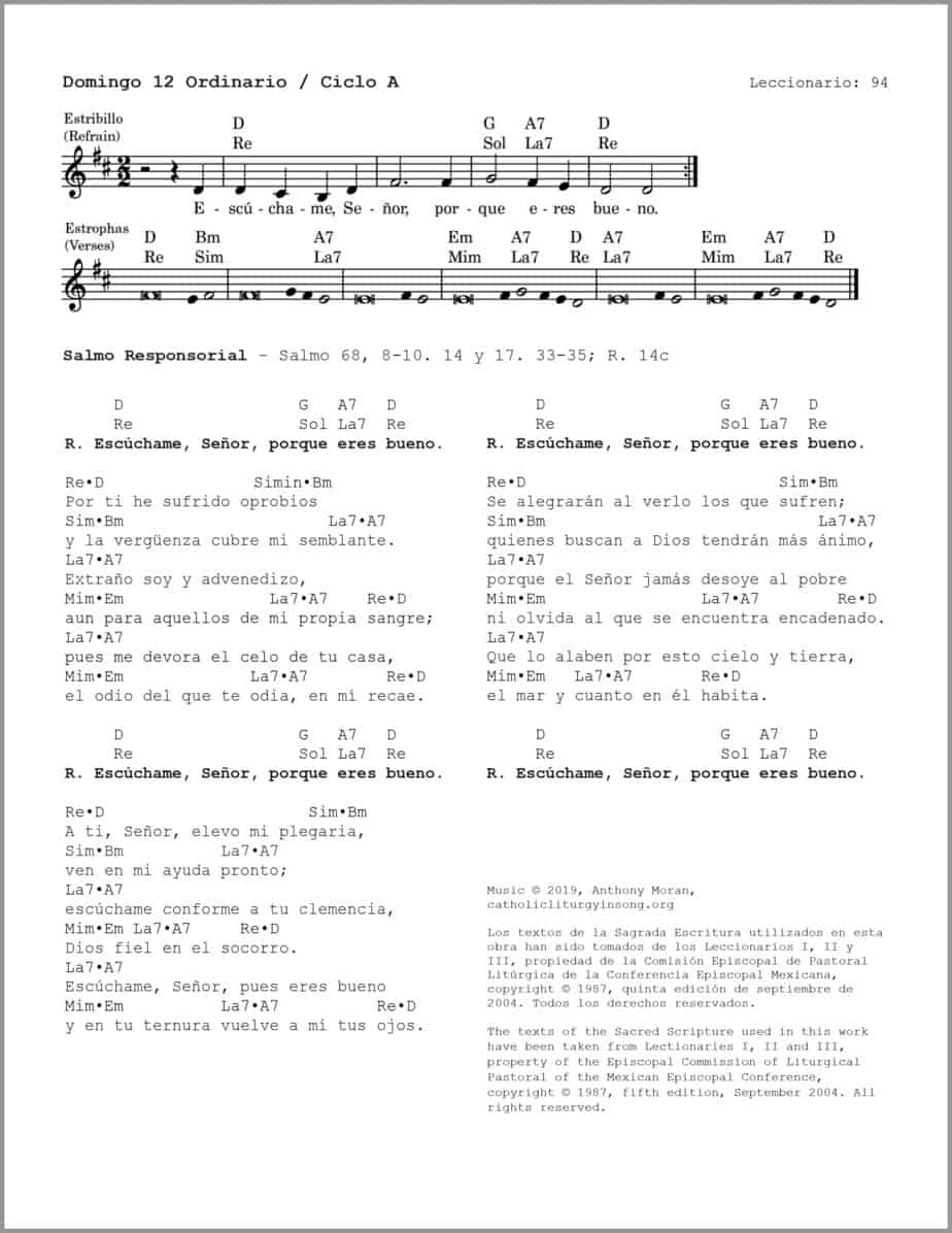 Domingo 12 Ordinario A - Salmo 68 - Escúchame, Señor, porque eres bueno - Image 2