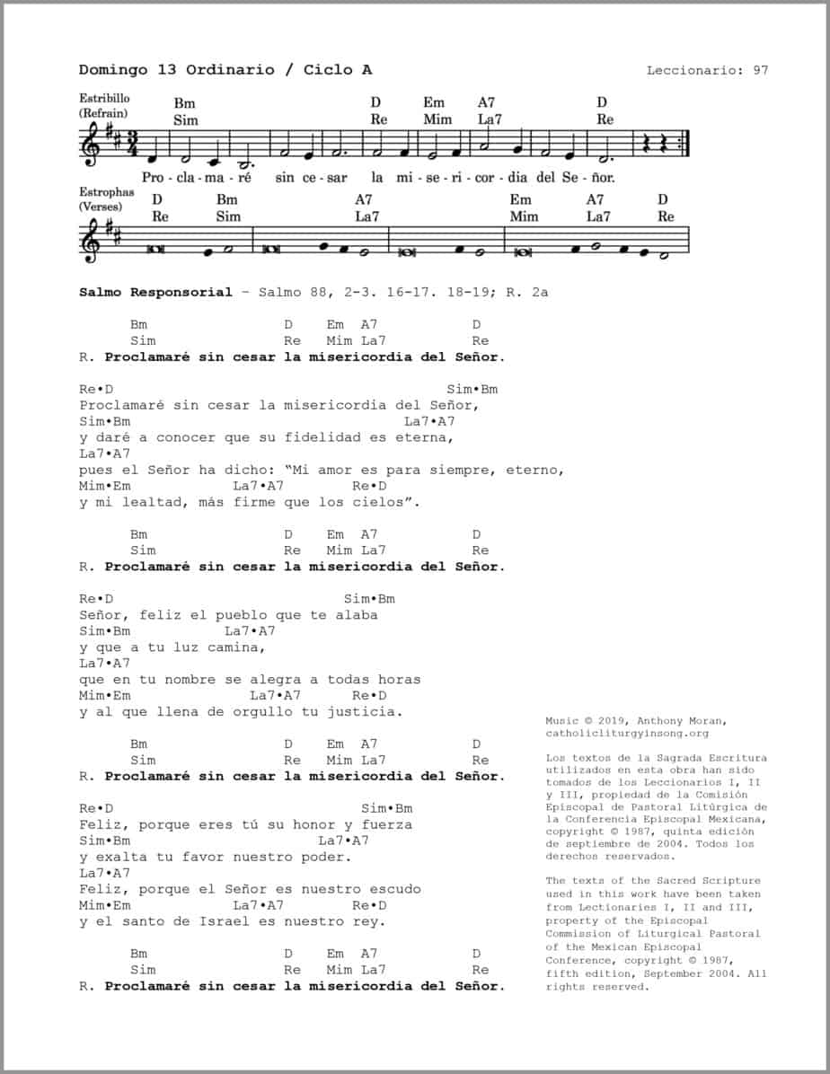 Domingo 13 Ordinario A - Salmo 88 - Proclamaré sin cesar la misericordia del Señor - Image 2