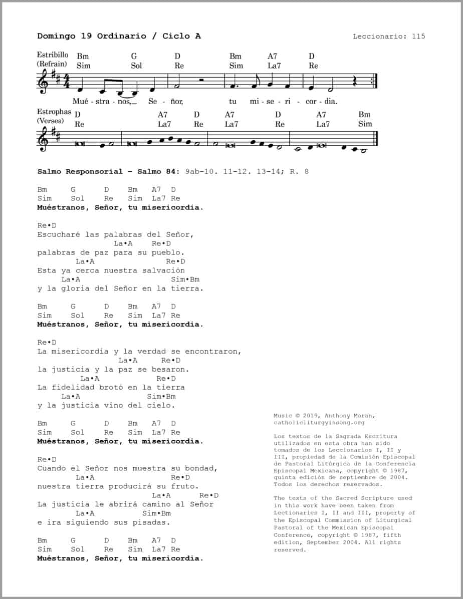 Domingo 19 Ordinario A - Salmo 84 - Muéstranos, Señor, tu misericordia - Image 2