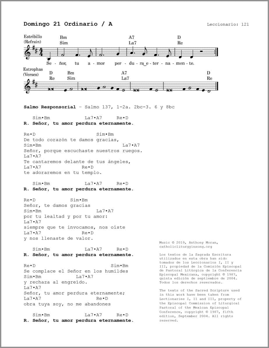 Domingo 21 Ordinario A - Salmo 137 - Señor, tu amor perdura eternamente - Image 2