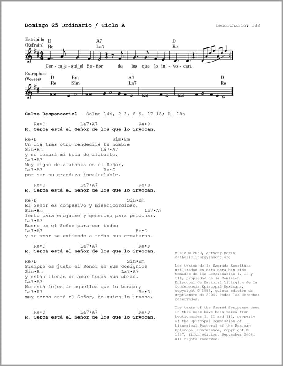 Domingo 25 Ordinario A - Salmo 144 - Cerca está el Señor de los que lo invocan - Image 2