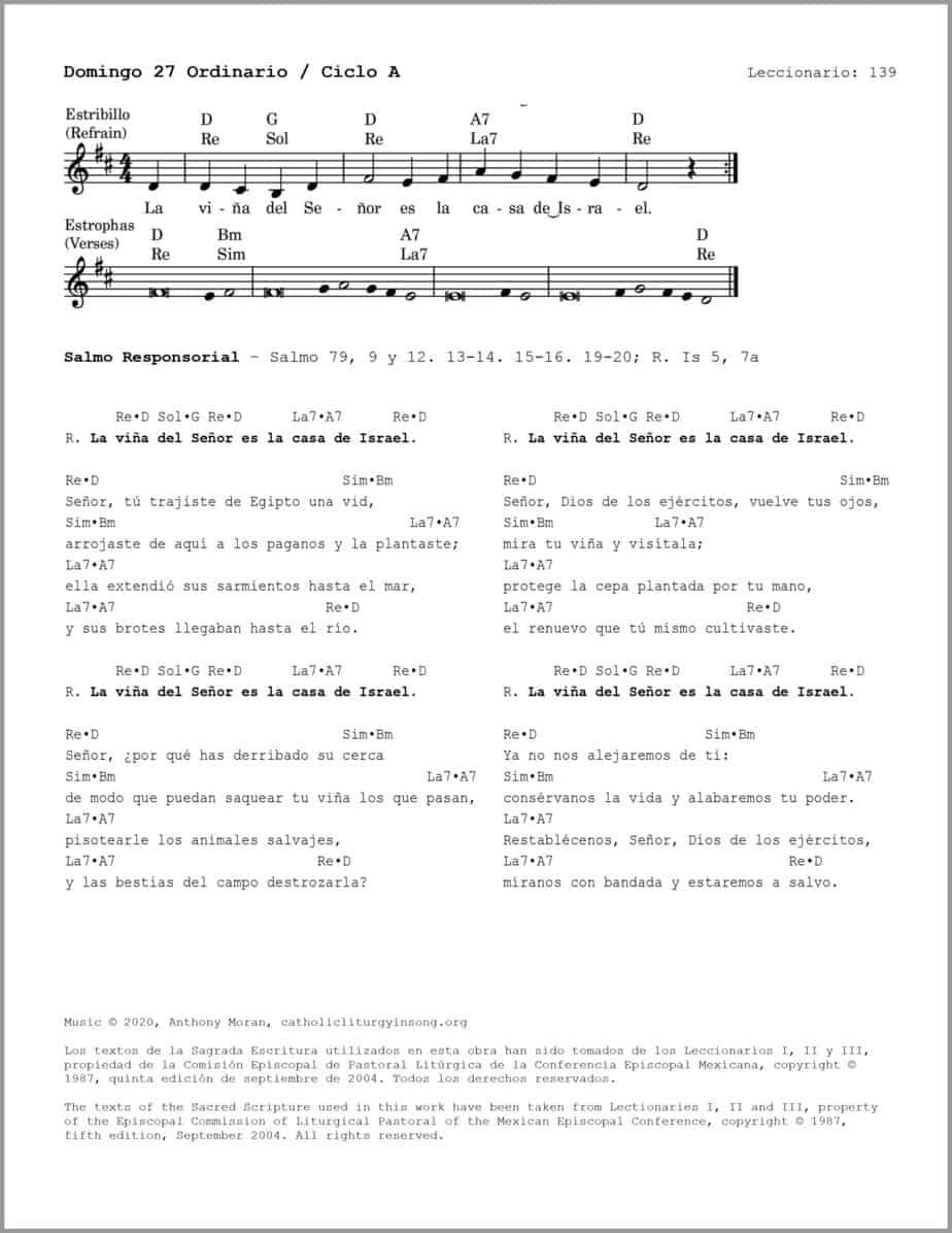 Domingo 27 Ordinario A - Salmo 79 - La viña del Señor es la casa de Israel - Image 2