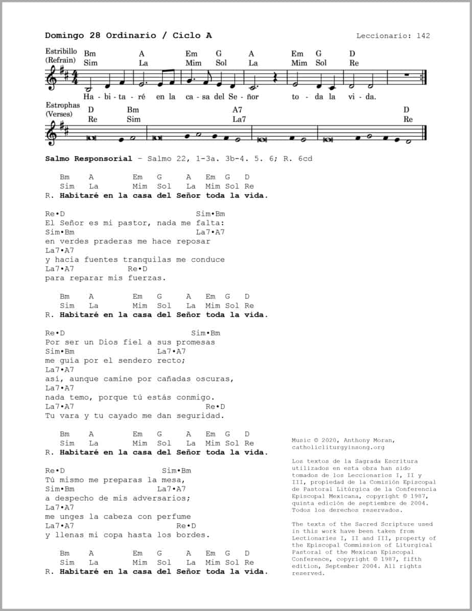Domingo 28 Ordinario A - Salmo 22 - Habitaré en la casa del Señor toda la vida - Image 2